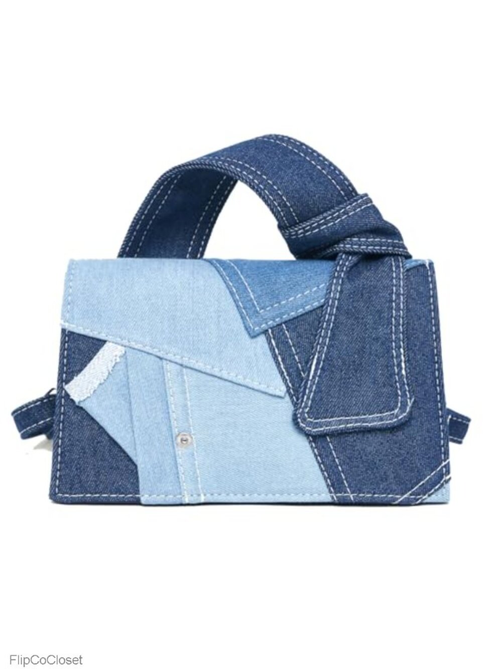 Vintage Patchwork Denim Crossbody Bag with Gold Chain - 3-in-1 Convertible Purse